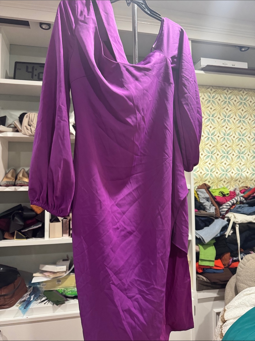 Lavish Alice Magenta Puff-Sleeve Midi Dress